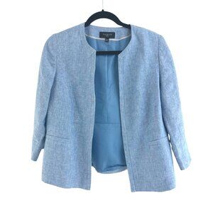 Talbots Light Blue Linen Cropped Jacket Blazer Open Front Lined Size 10 Petite